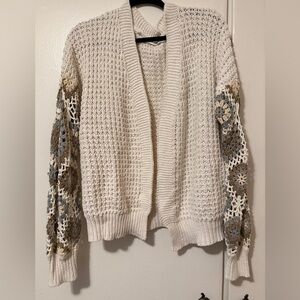 Altar'd State Cream Cardigan with Crochet Sleeves